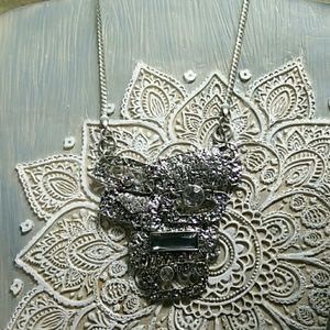 Statement Necklace Silver Tone Rhinestones